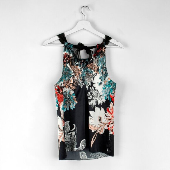 TAHARI Floral Halter Top Ribbon Neck Tie Small - Picture 4 of 7